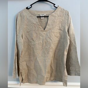 Edward 100% Linen Embroidered Tunic Top Medium Beige Boho Coastal